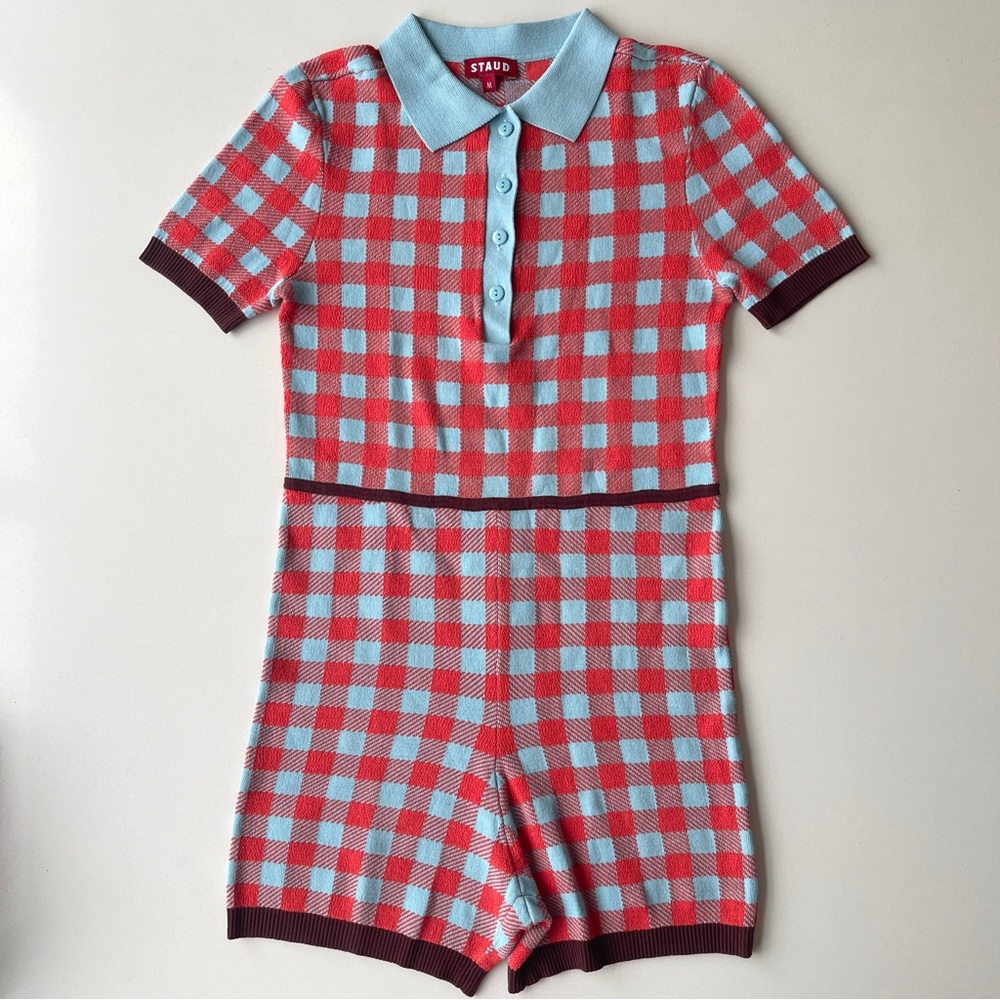 Staud Plaid Knit Shorts Romper Playsuit Medium - Picture 2 of 8